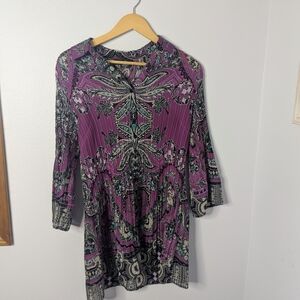 Alfani Purple Paisley Pleated Tunic Top